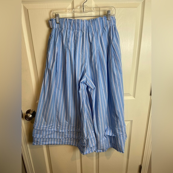 Anthropologie pull on culotte cotton pants Blue Striped - Picture 5 of 12